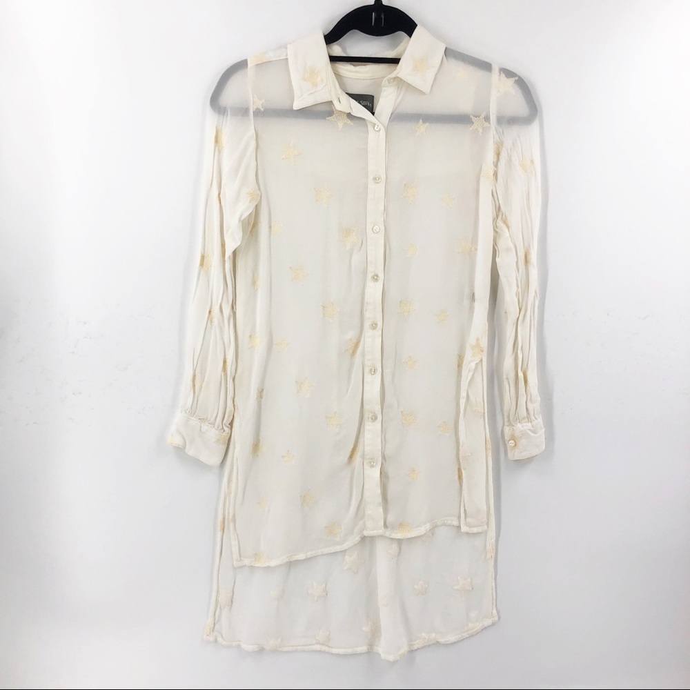 ✅ Michael Stars Star‎ Embroidered Long Sleeve Top SEMI-SHEER SIZE X-SMALL - Picture 2 of 8